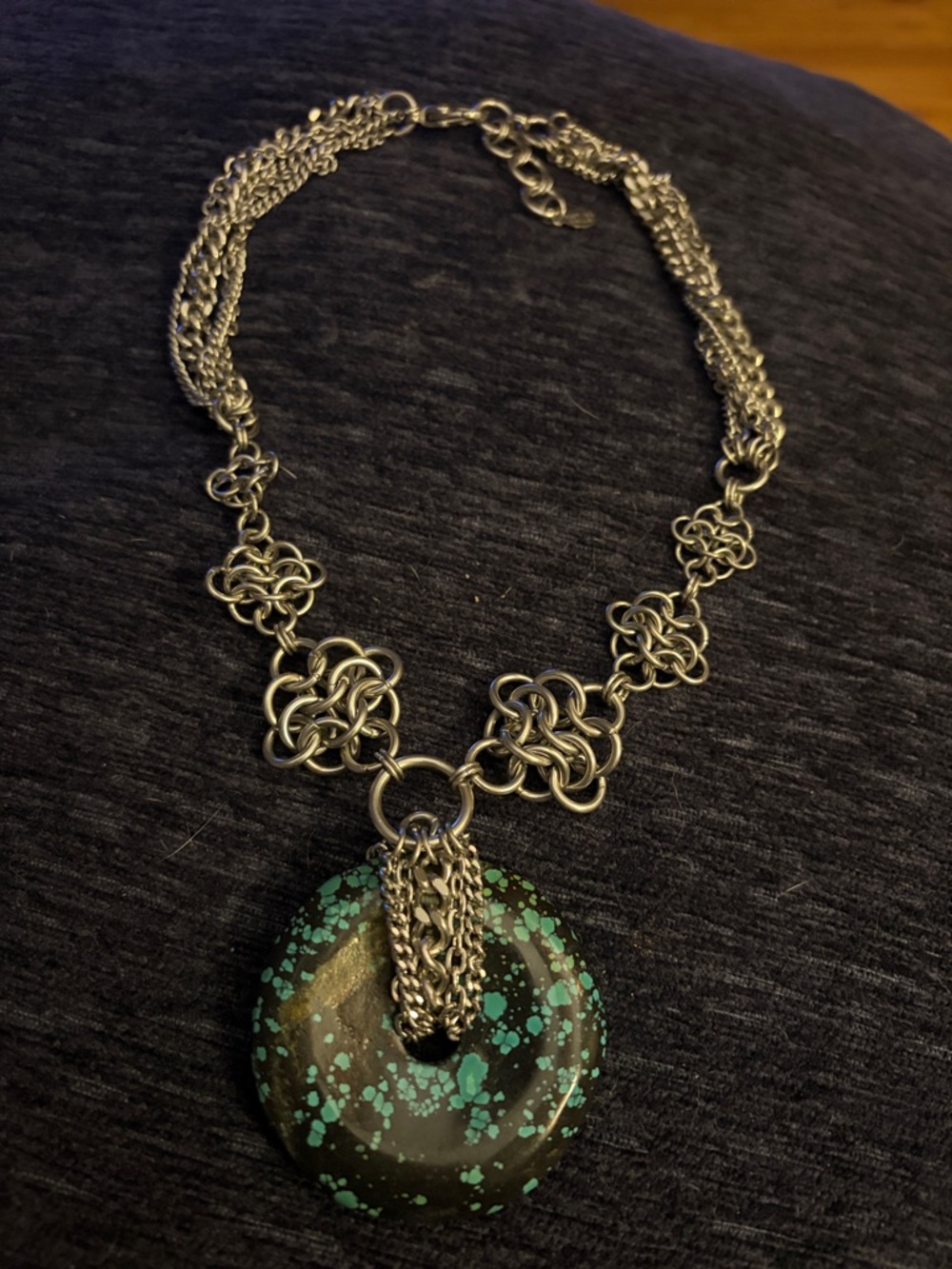 Chain mail Necklace with Turquoise pendant made by hand, local Chicago artist!